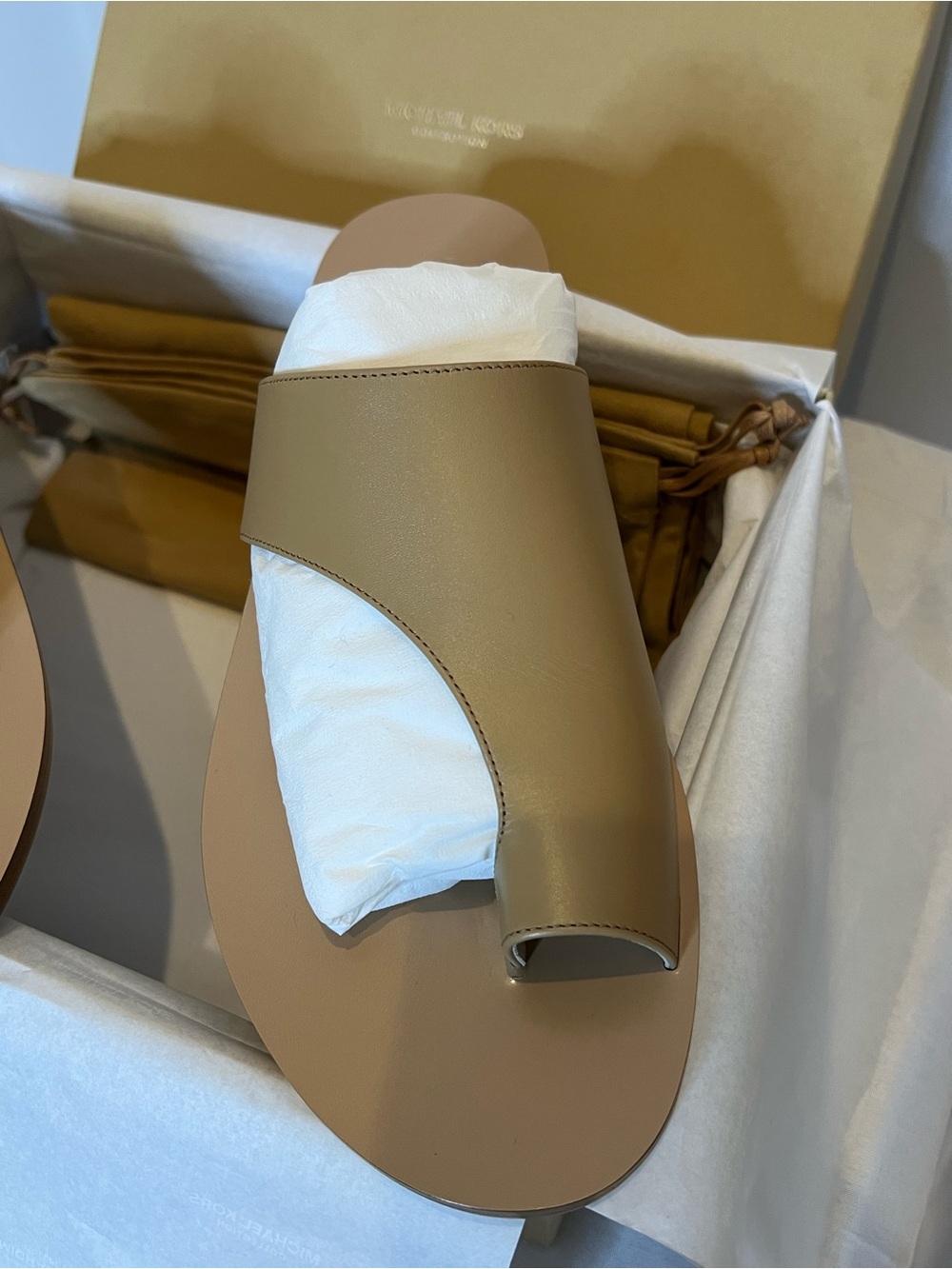 Michael Kors Collection Nettuno Thong Baby Calf in Peanut Size 10.5 MSRP $595